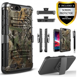 ZTE Blade Force Case, Dual Layers [Combo Holster] Case And Built-In Kickstand Bundled with [Premium Screen Protector] Hybird Shockproof And Circlemalls Stylus Pen (Camo)